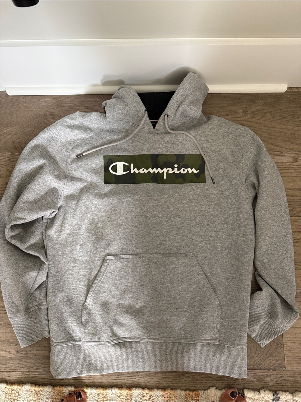 Champion Gray Hoodie with Camo Logo Box